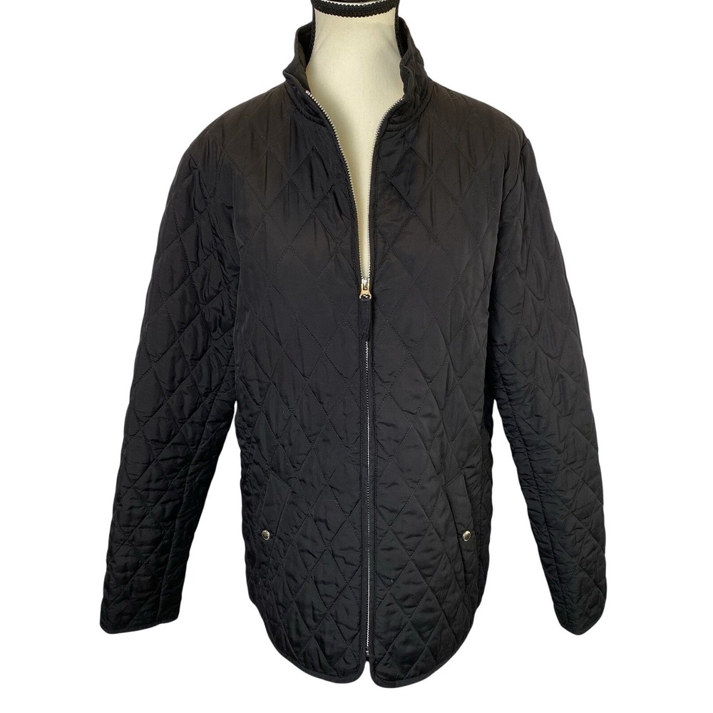Lands' End Quilted Lightweight Jacket Coat Women's Size Medium Puffer Black Tan